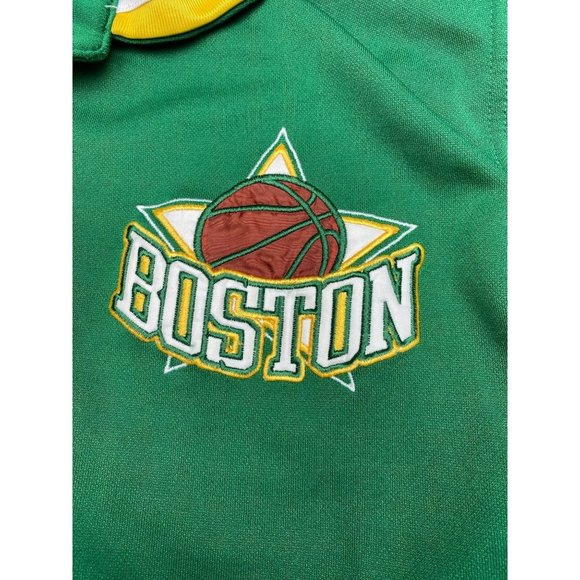 DELF Boston Basket Ball Jacket Vintage Snap ButtonMens Size XL Green and Yellow - Picture 2 of 9